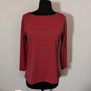 Vineyard Vines Sankaty‎ Red Navy Striped Boat Neck 3/4 Sleeve Top Nautical